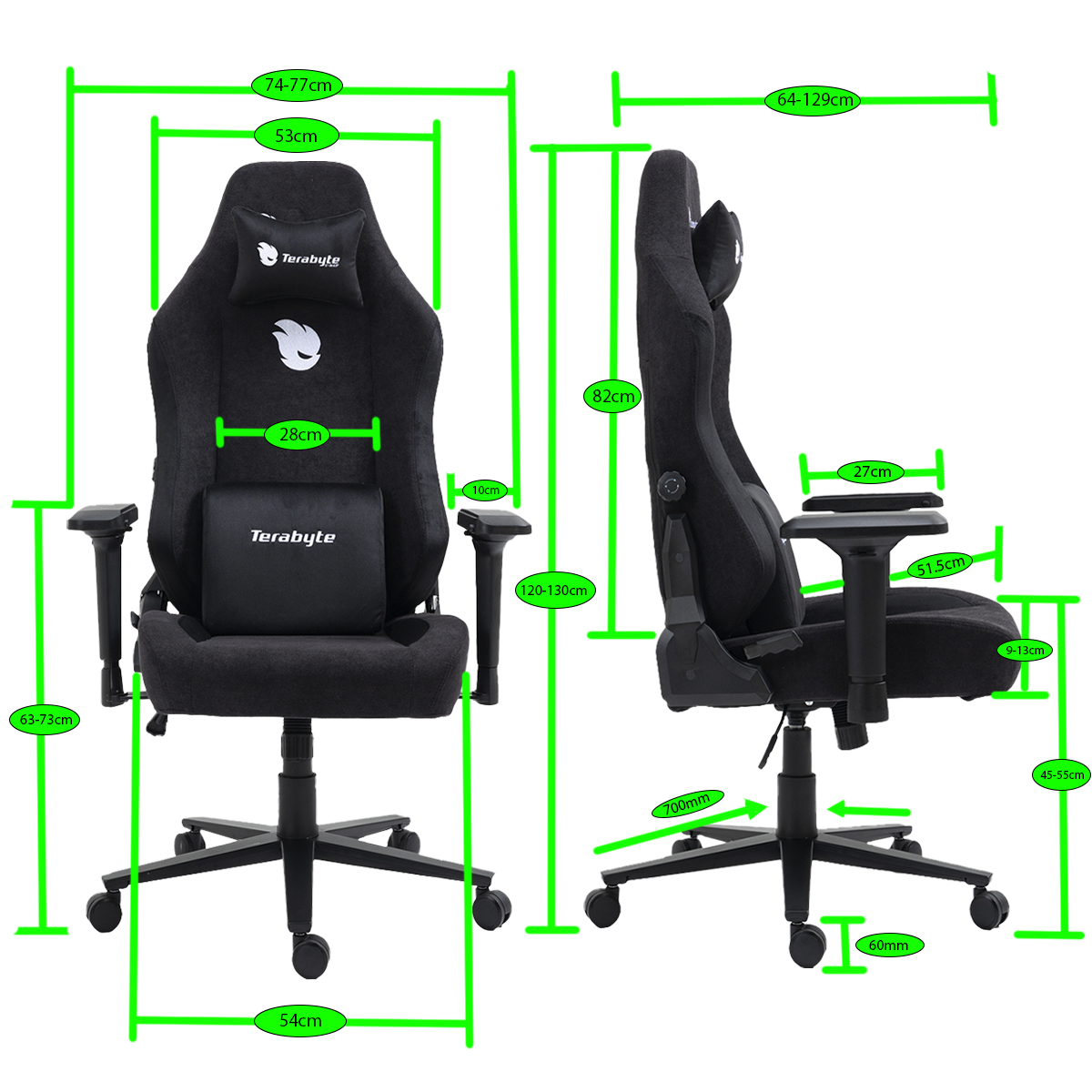 Cadeira Gamer Terabyte Style, Reclinável , 4D, Preto