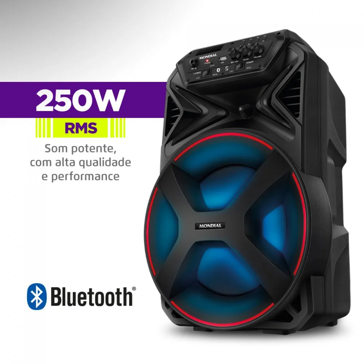 Caixa de Som Amplificada Mondial Connect Partyplus, Bluetooth, 250W, Múltiplas Conexões, Preto, CM-250