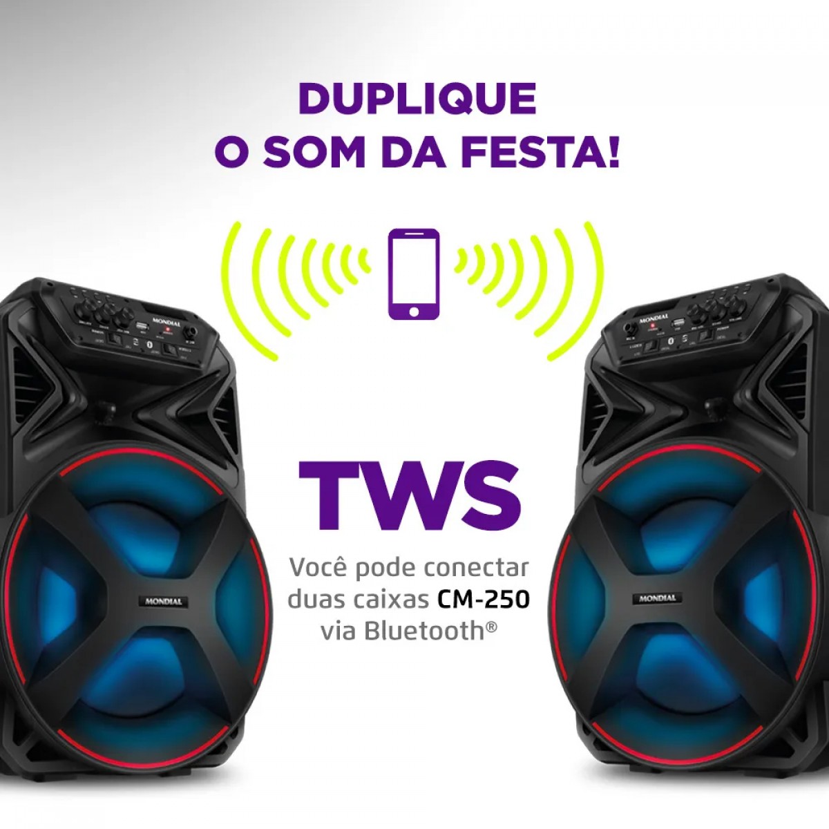 Caixa de Som Amplificada Mondial Connect Partyplus, Bluetooth, 250W, Múltiplas Conexões, Preto, CM-250