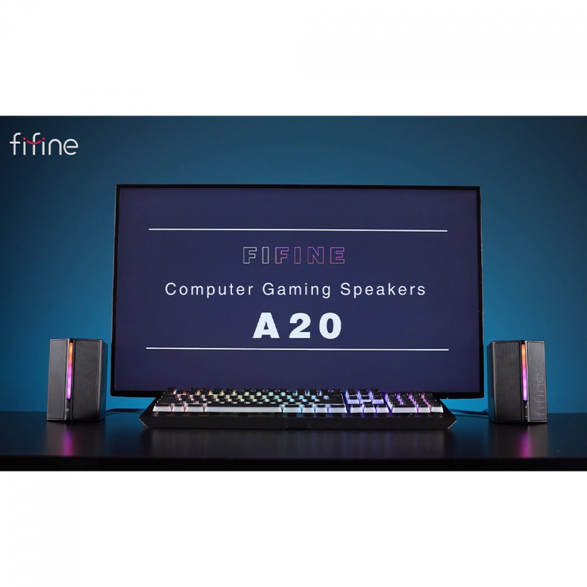 Caixa De Som Gamer Fifine A20, Estéreo, RGB, USB/3,5, Preto