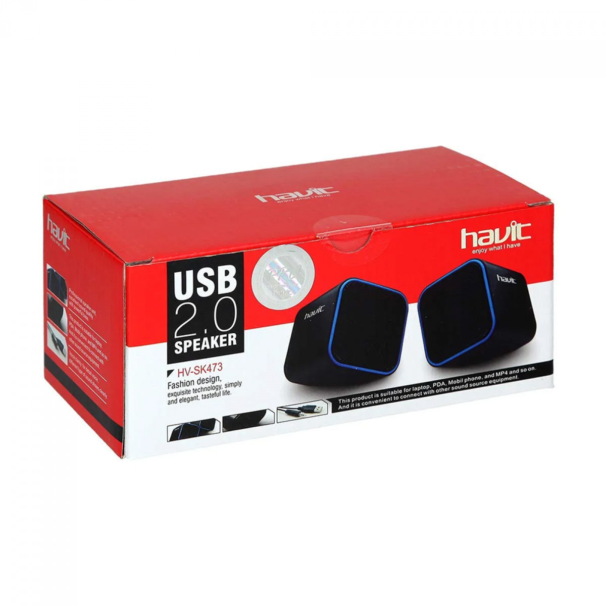 Caixa de Som Havit SK473, Stereo 2.0, P2, 3.5mm, Preto e Azul