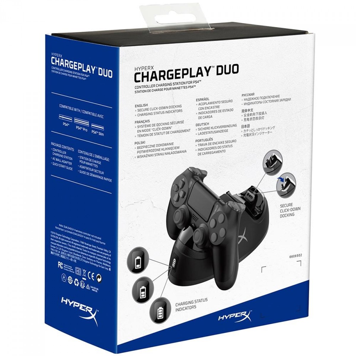 Carregador para Controle HyperX ChargePlay Duo, PS4 Dualshock 4, 2 Portas, HX-CPDU-C