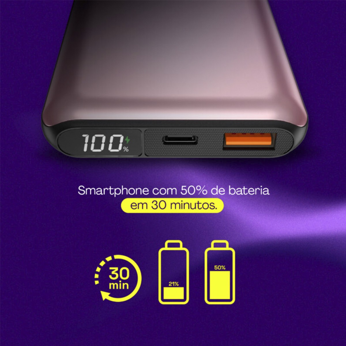 Carregador Portátil Universal, PowerBank, 10000MAH, 20W, Rosa Dourado, Geonav, PB10K20WRG