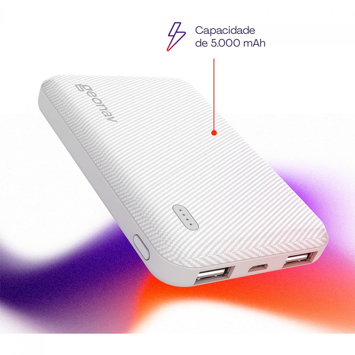 Carregador Portátil Universal, PowerBank, 5000MAH, Branco, Geonav, ES5KWT