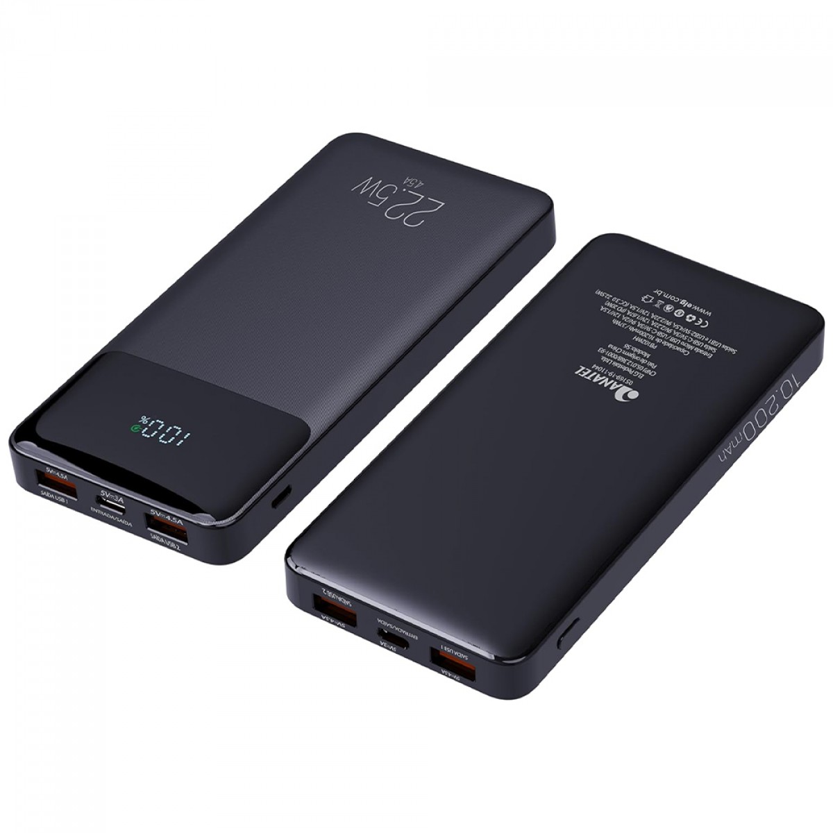 Carregador Portátil Universal, PowerBank, Display Indicador, 10200MAH, 22.5W, Preto, ELG, PB102BK