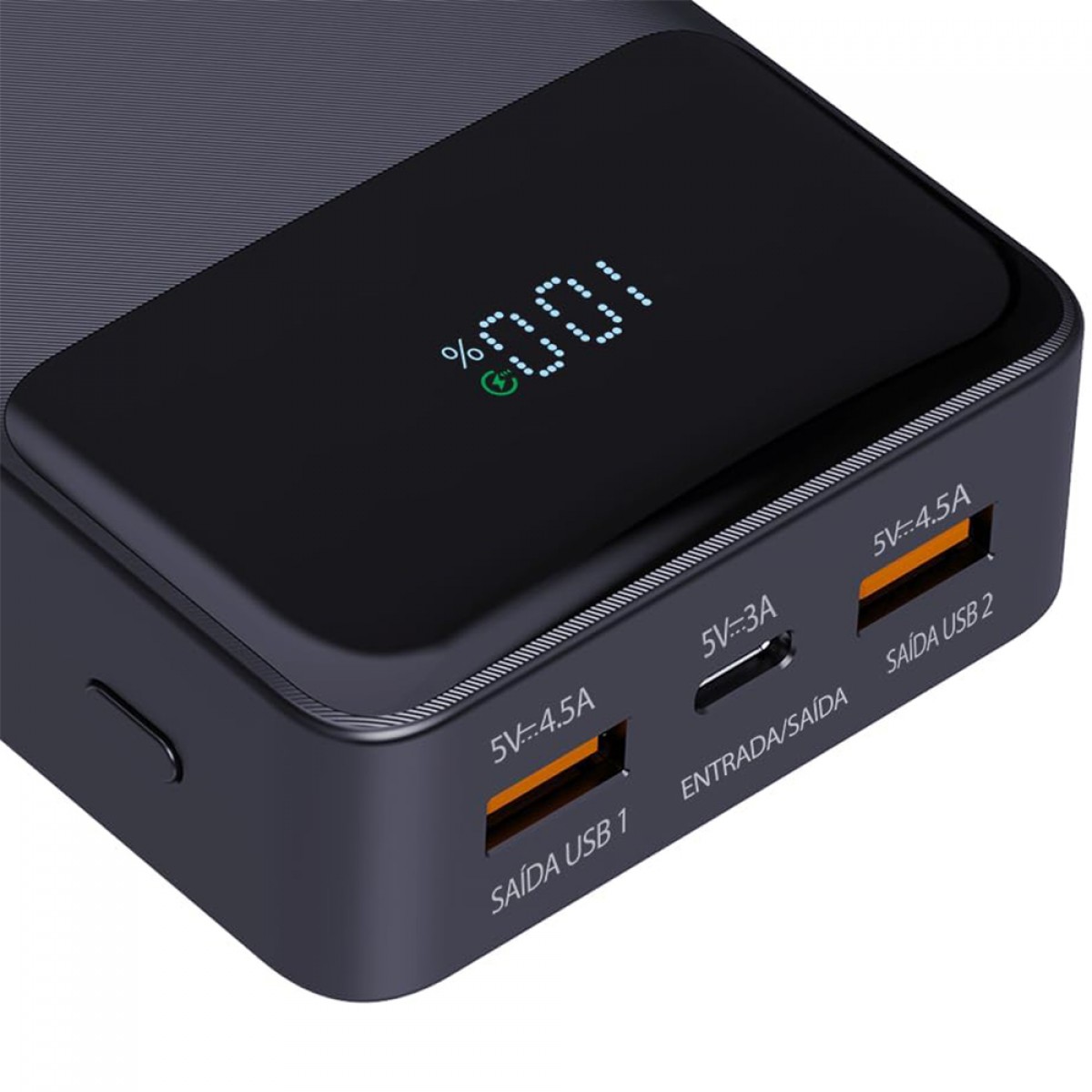 Carregador Portátil Universal, PowerBank, Display Indicador, 20000MAH, 22.5W, Preto, ELG, PB200BK