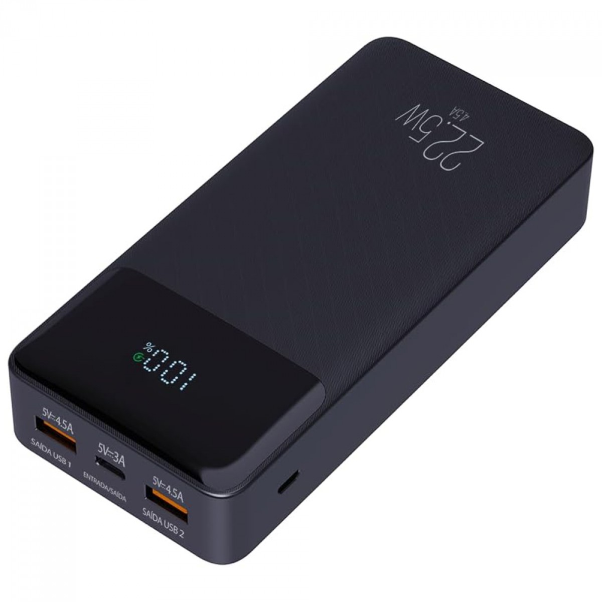Carregador Portátil Universal, PowerBank, Display Indicador, 20000MAH, 22.5W, Preto, ELG, PB200BK