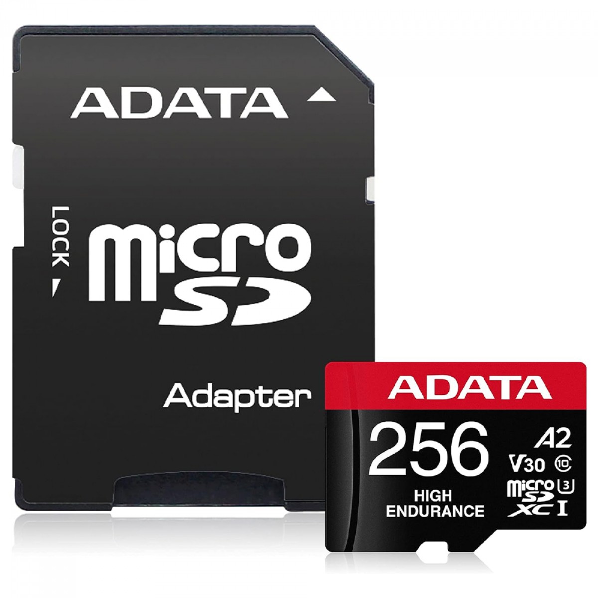 Cartão De Memória Adata High Endurance MicroSDXC/SDHC UHS-I, 256GB, Classe 10, Com Adaptador, AUSDX256GUI3V30SHA2-RA1