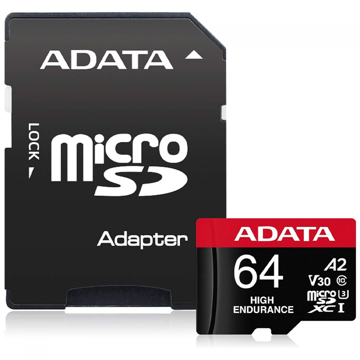 Cartão De Memória Adata High Endurance MicroSDXC/SDHC UHS-I, 64GB, Classe 10, Com Adaptador, AUSDX64GUI3V30SHA2-RA1