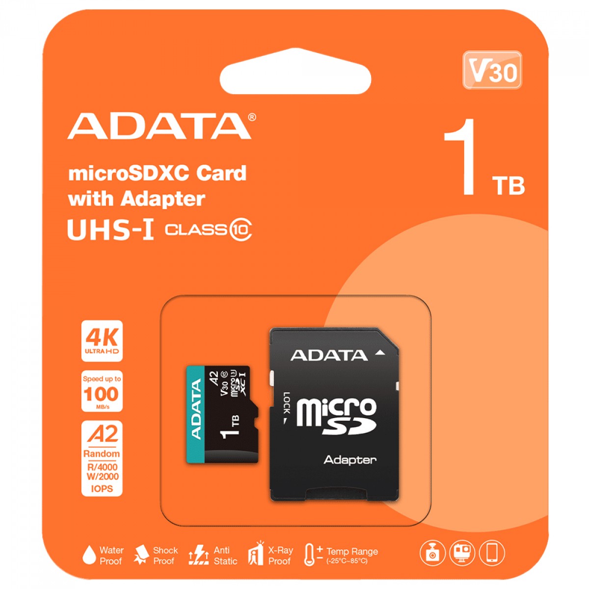 Cartão De Memória Adata Premier Pro MicroSDXC/SDHC UHS-I, 1TB, Classe 10, Com Adaptador, AUSDX1TUI3V30SA2-RA1