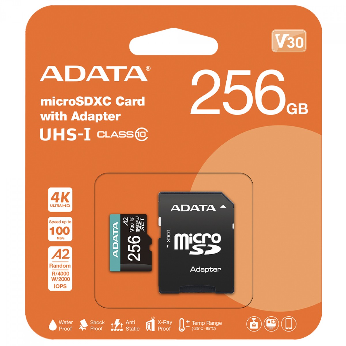 Cartão De Memória Adata Premier Pro MicroSDXC/SDHC UHS-I, 256GB, Classe 10, Com Adaptador, AUSDX256GUI3V30SA2-RA1