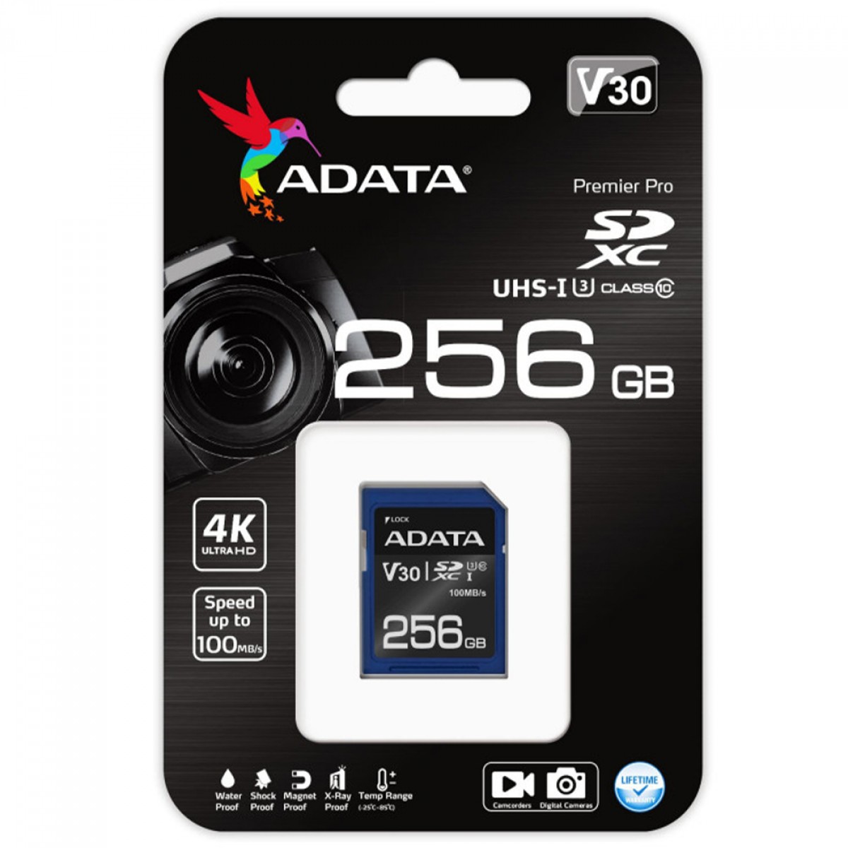 Cartão De Memória Adata Premier Pro SDXC UHS-I, 256GB, Classe 10, ASDX256GUI3V30S-R