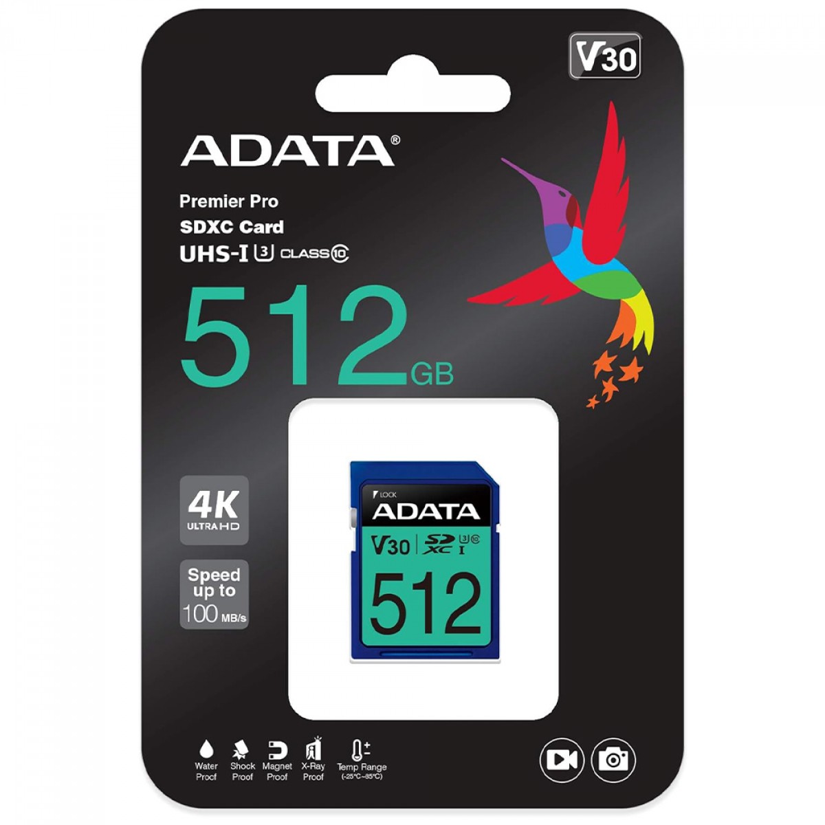 Cartão De Memória Adata Premier Pro SDXC UHS-I, 512GB, Classe 10, ASDX512GUI3V30S-R