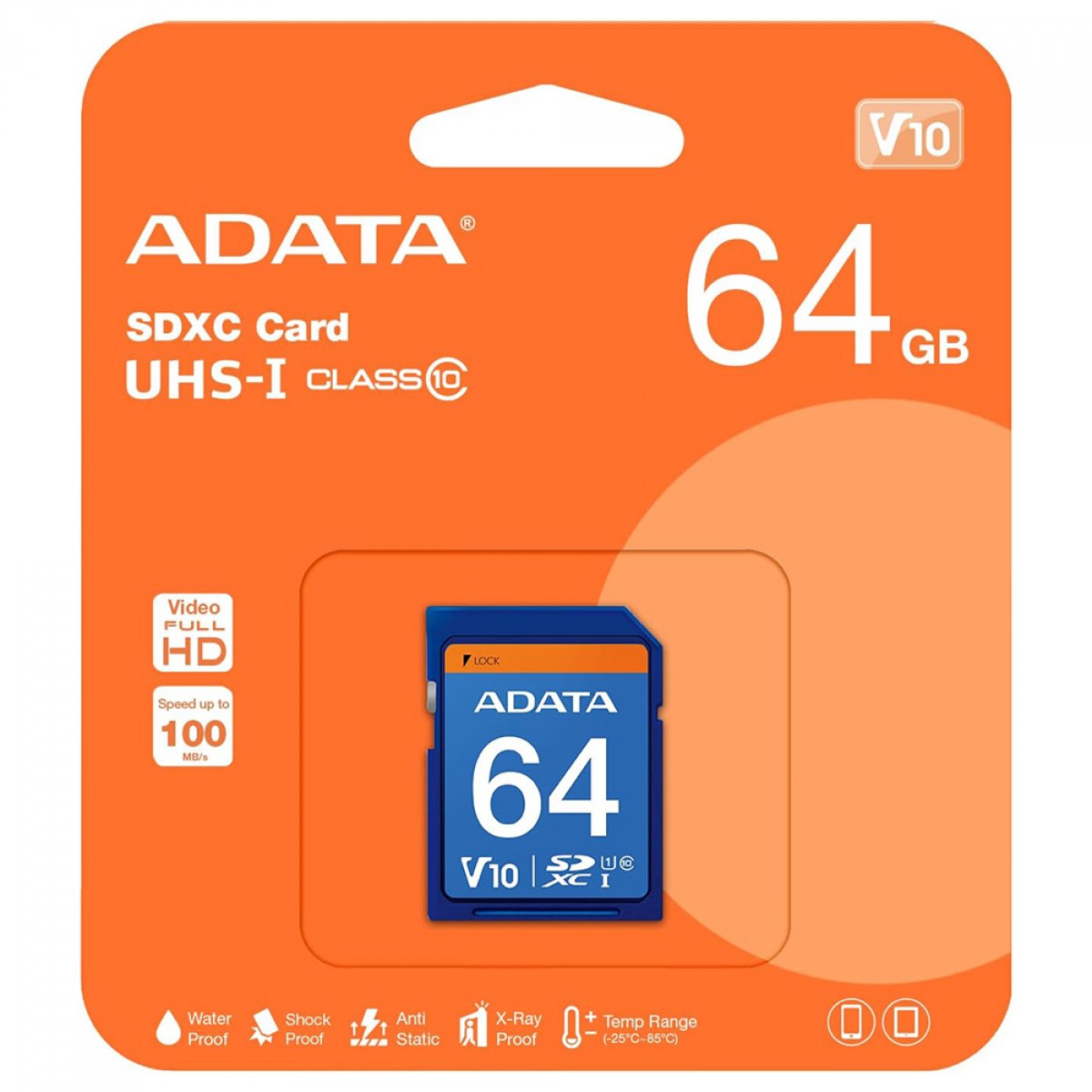 Cartão De Memória Adata Premier SDXC/SDHC UHS-I, 64GB, Classe 10, ASDX64GUICL10-R