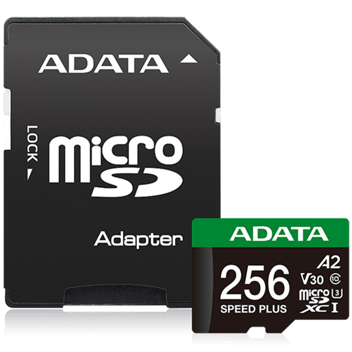 Cartão De Memória Adata Speed Plus MicroSDXC UHS-I, 256GB, Classe 10, Com Adaptador, UD256GUI3V30A2SP-RA1