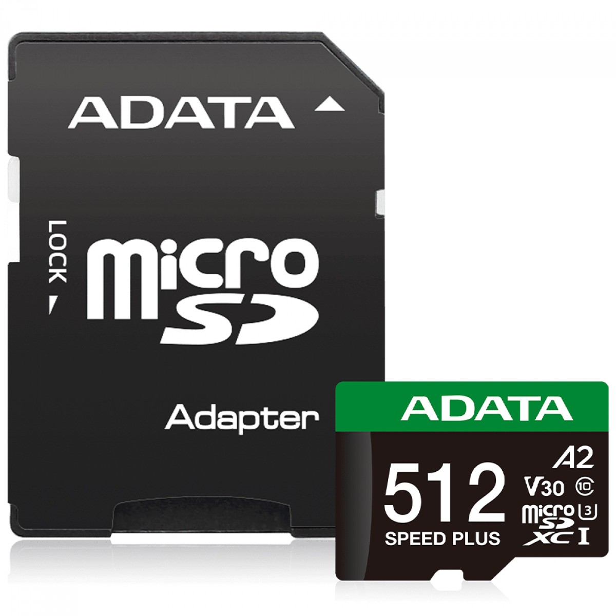Cartão De Memória Adata Speed Plus MicroSDXC UHS-I, 512GB, Classe 10, Com Adaptador, UD512GUI3V30A2SP-RA1