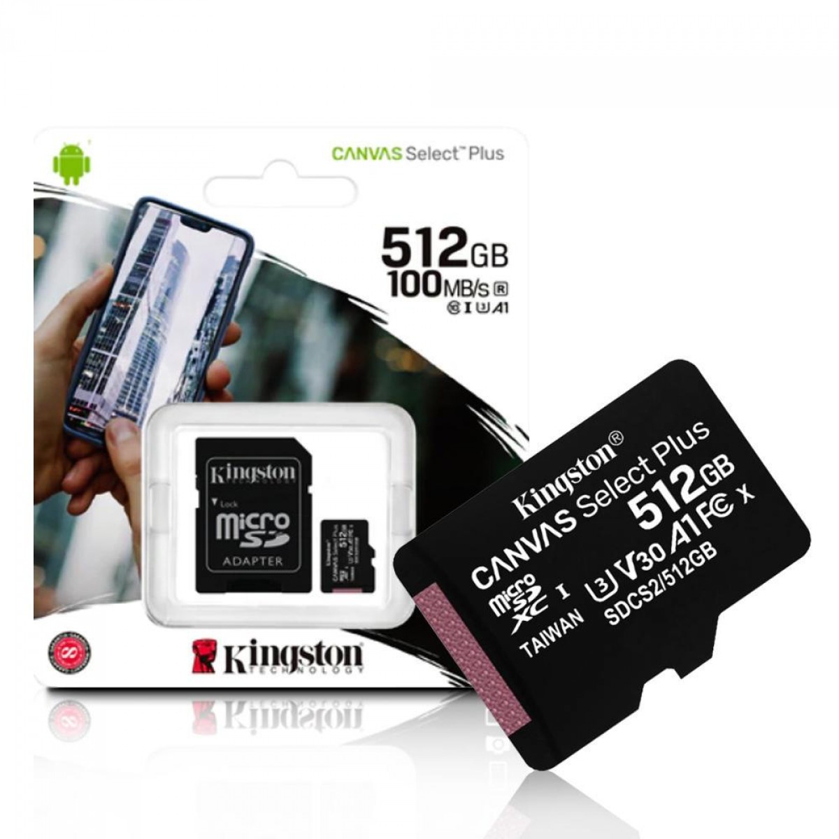 Cartão de Memória Kingston Canvas Select Plus, MicroSD 512GB, Classe 10, Com Adaptador, SDCS2/512GB
