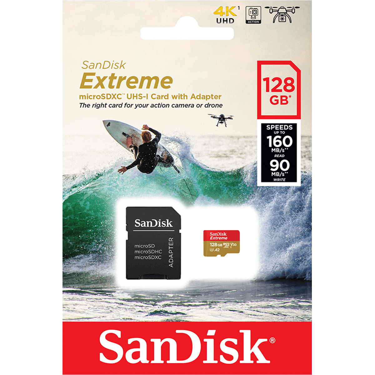 Cartão De Memória SanDisk Extreme, 128GB, 100MBs, Class 10, Com Adaptador, SDSQXAA-128G-GN6AA
