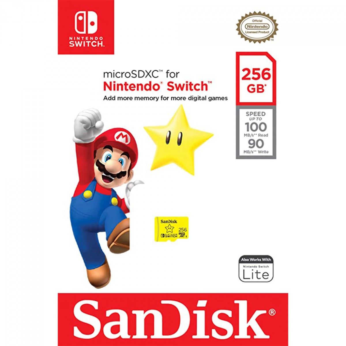 Cartão De Memória SanDisk MicroSD Nintendo Switch, 256GB, Class 10, SDSQXAO-256G-GNCZN