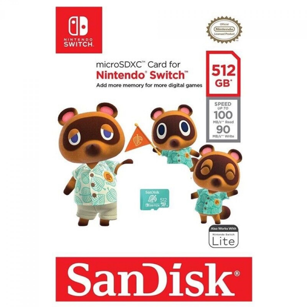 Cartão De Memória SanDisk MicroSD Nintendo Switch, 512GB, Transferência de até 100 MB/s, Class 10, SDSQXAO-512G-GNCZN