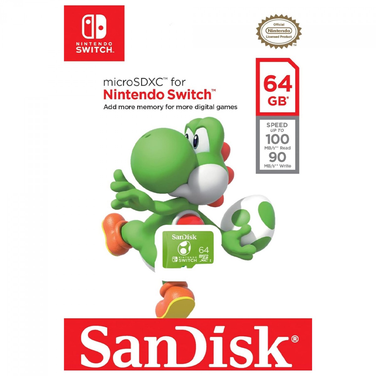 Cartão De Memória SanDisk MicroSD Nintendo Switch, 64GB, Transferência de até 100 MB/s, Class 10, SDSQXAO-064G-GN6ZN
