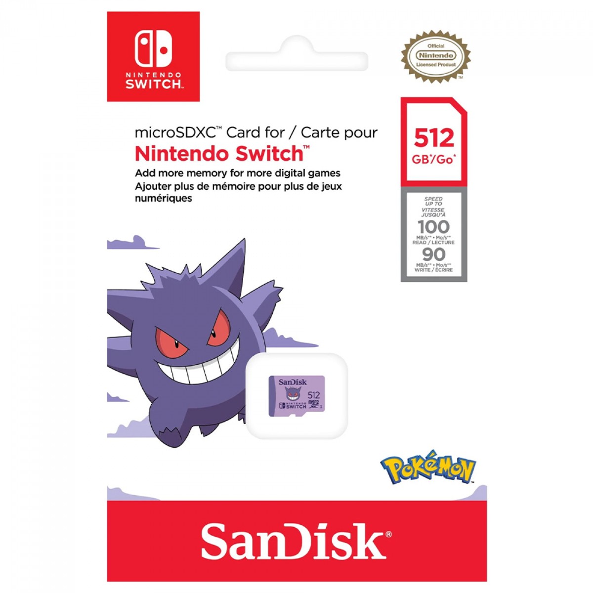 Cartão De Memória SanDisk MicroSD Pokémon Nintendo Switch, 512GB, 100Mbs, Class 10, SDSQXAO-512G-GN6ZK