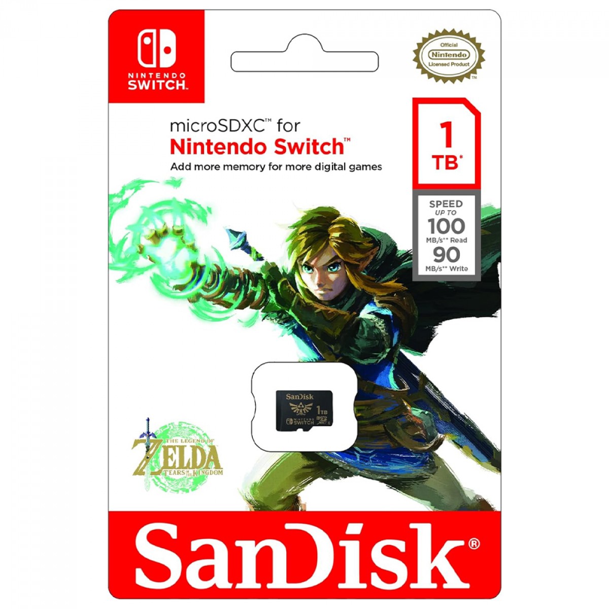 Cartão De Memória SanDisk MicroSD Zelda Nintendo Switch, 1TB, 100Mbs, Class 10, SDSQXAO-1T00-GN6ZN