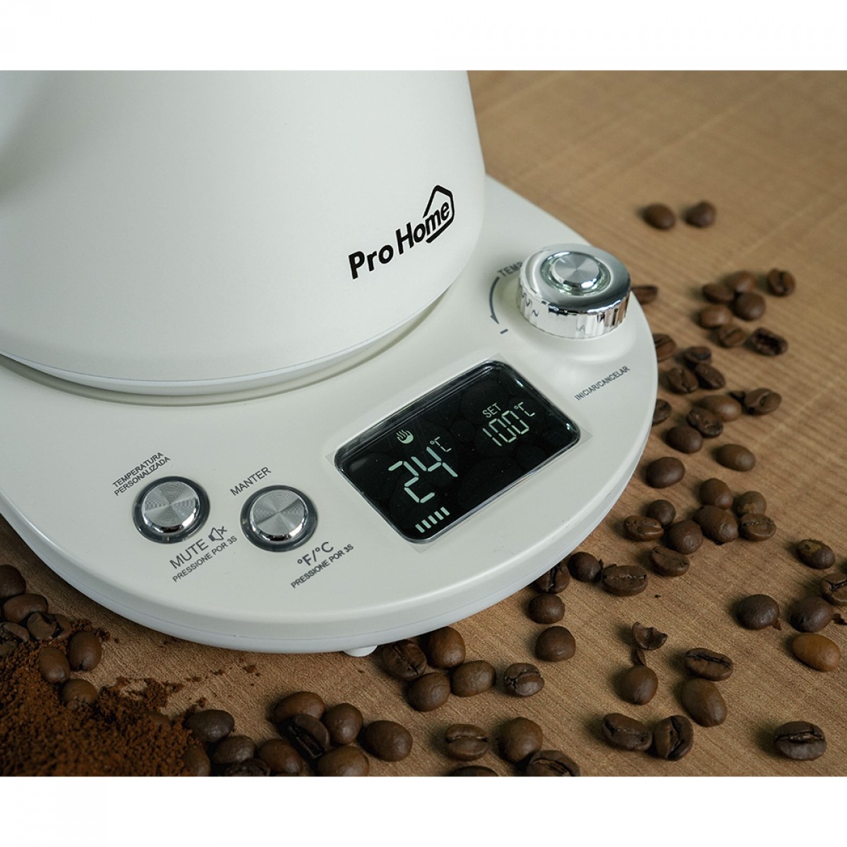 Chaleira Elétrica Pro Home Classic, Com Tela LCD e Controle de Temperatura, 1L, 1200W, 110V, Branca, PH-EK-CL1L1200WWN