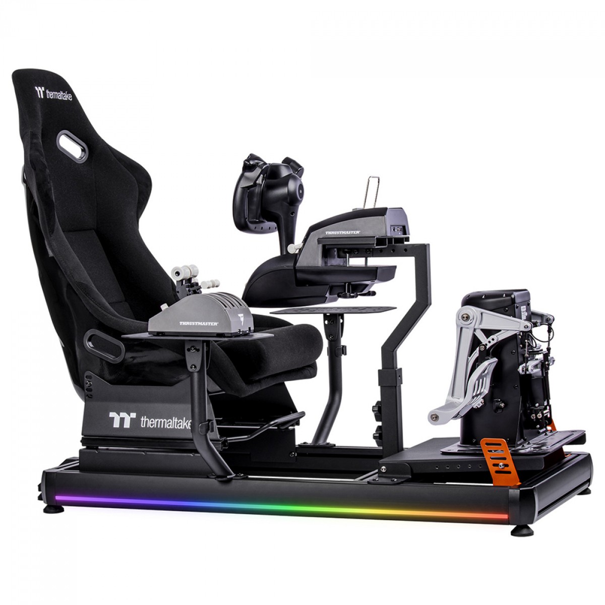 Cockpit Para Simulador de Voo Thermaltake GF500 Flight Simulator, RGB, Com Cadeira, Suporte de Pedais/Manche/Joystick, Preto, GSC-F50-CPASBB-01