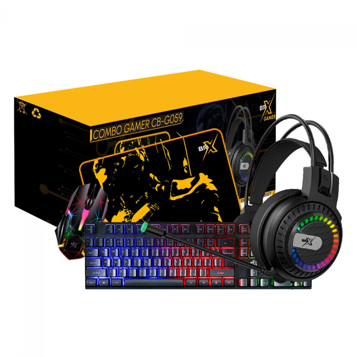 Combo Gamer BRX 4 Em 1, Teclado, Mouse, Headset e Mousepad, CB-G059