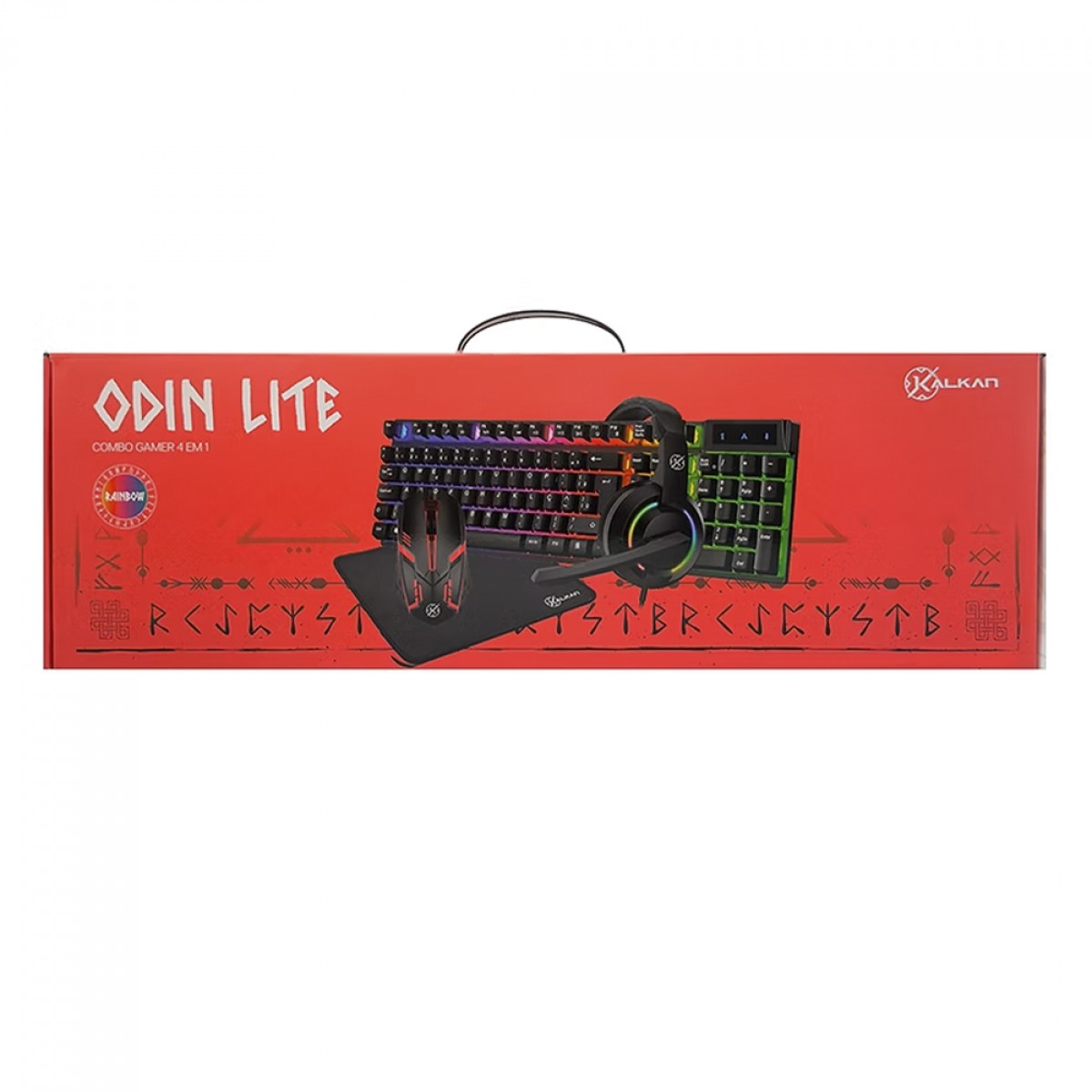 Combo Gamer Kalkan Odin Lite 4 Em 1, Headset, Teclado, Mouse e Mousepad, USB, Rainbow, Preto, KLK00060