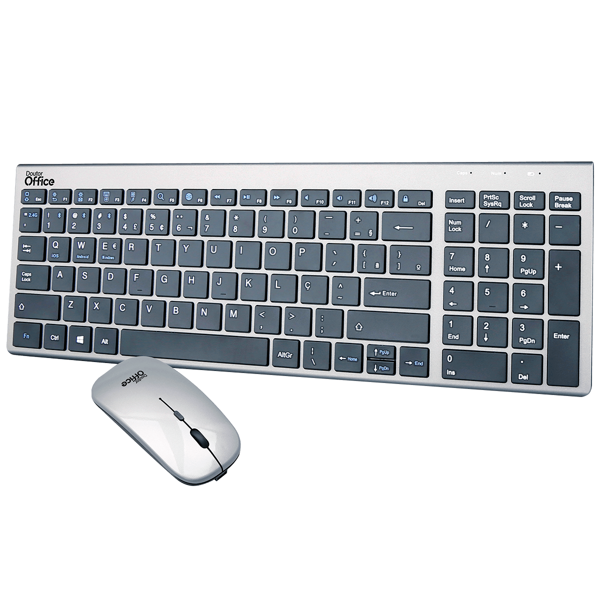 Combo Mouse E Teclado Sem Fio Dr. Office, SDR-0302-G, USB, Cinza Metálico