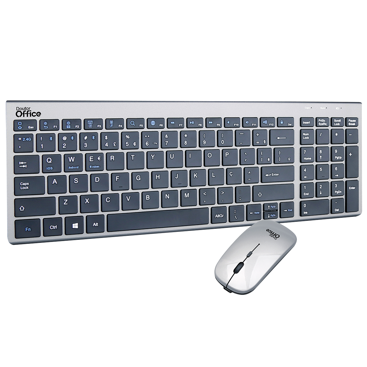 Combo Mouse E Teclado Sem Fio Dr. Office, SDR-0302-G, USB, Cinza Metálico