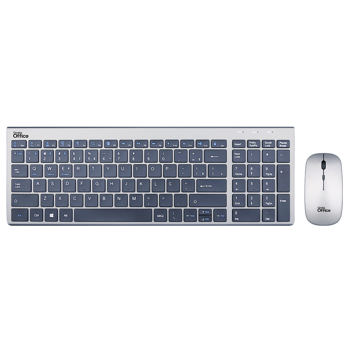 Combo Mouse E Teclado Sem Fio Dr. Office, SDR-0302-G, USB, Cinza Metálico