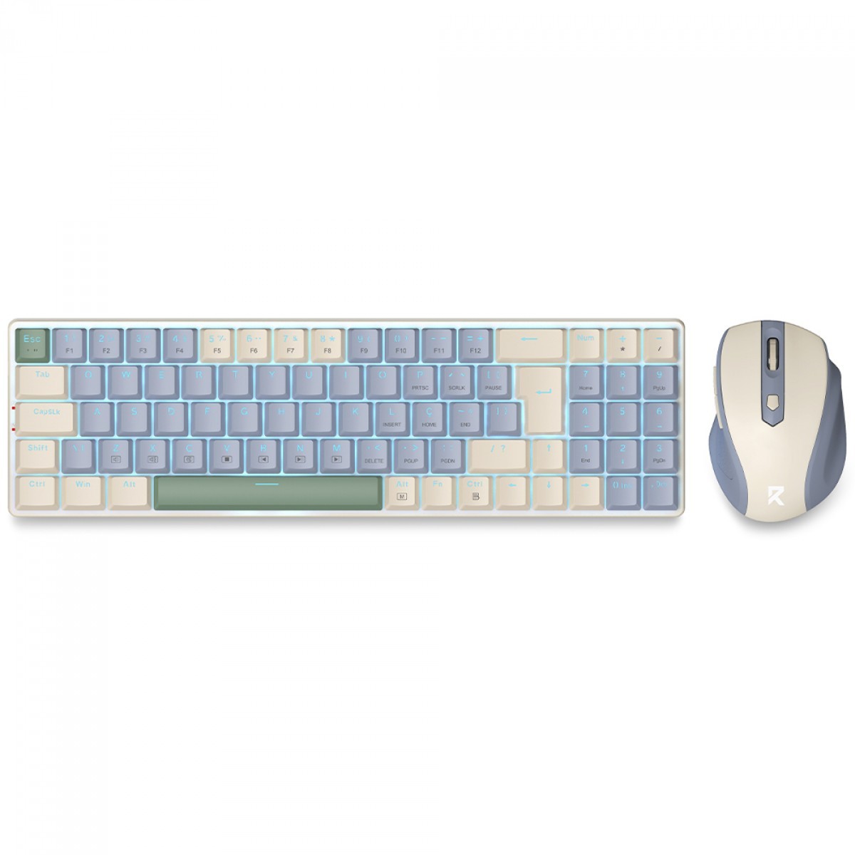 Combo Office Redragon BS-8772, Wireless 2.4G, Teclado e Mouse, Creme e Azul 