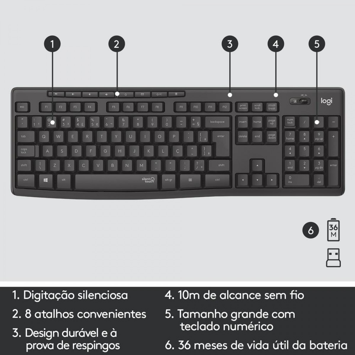 Combo Teclado e Mouse Logitech MK295, Sem Fio, Black, ABNT, 920-009793