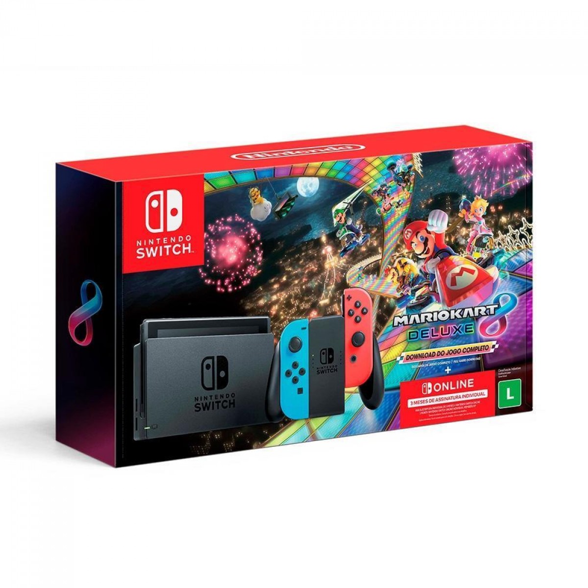 Console Nintendo Switch + Mario Kart 8 Deluxe + 3 Meses Nintendo Switch Online, 32GB, 1x Joycon, Blue/Red, HBDSKABL1