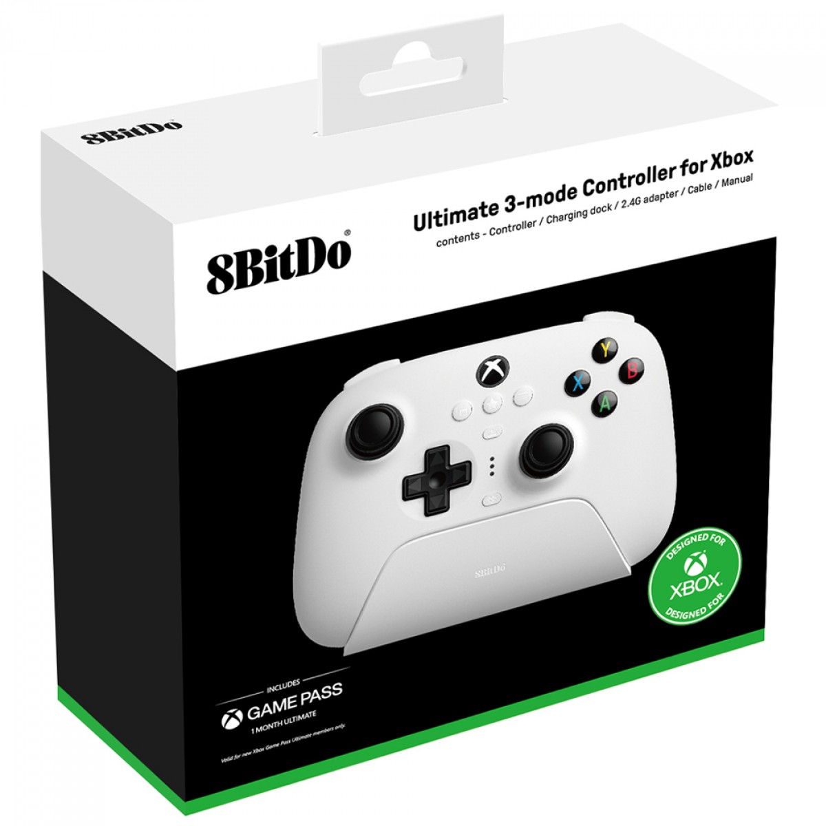 Controle Gamer 8BitDo Ultimate 3-Mode Para Xbox, Com Joystick Hall Effect, Windows/Android, Licenciado Microsoft, Branco, 81HB01D