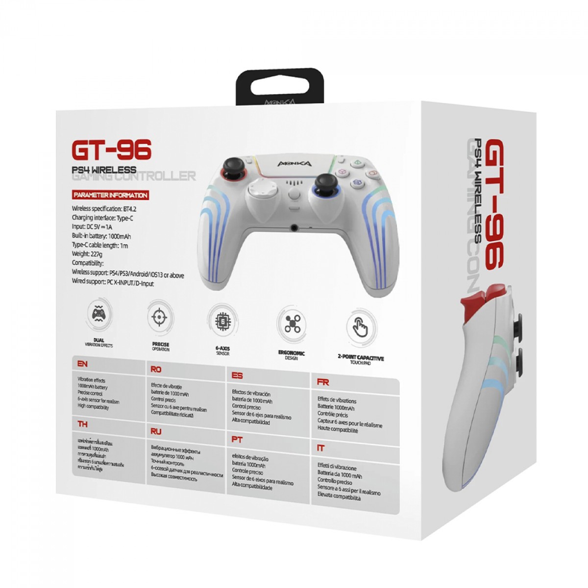 Controle Gamer Marvo Monka GT96, Sem Fio, RGB, PS4/PS3, Branco, GT-96