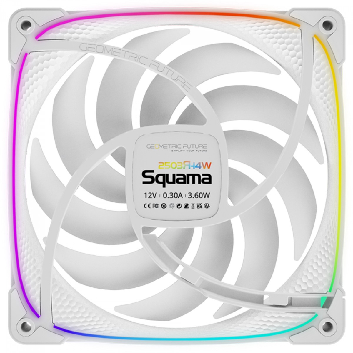 Cooler Para Gabinete Geometric Future Squama S2503RW, ARGB, 140mm, Reverse Blade, PWM, Branco, GEO-S2503RW-14S - Open Box