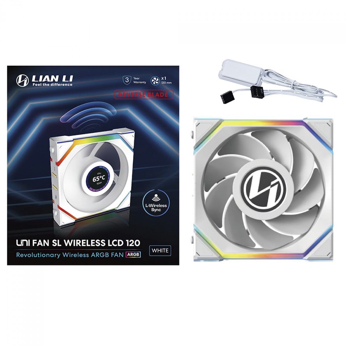 Cooler Para Gabinete Lian Li Uni Fan SL Wireless LCD, Reverse Blade, ARGB, 120mm, Com Tela, White, 12RSLLCD1W1W