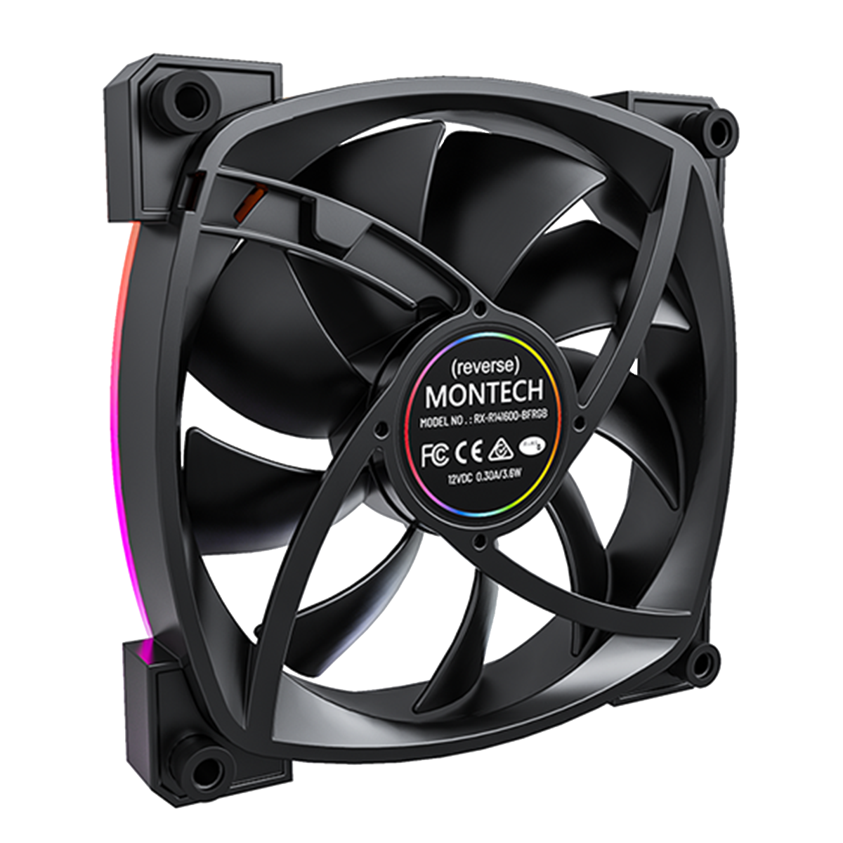 Cooler Para Gabinete Montech RX140 PWM, ARGB, 140mm, Reverso, Black