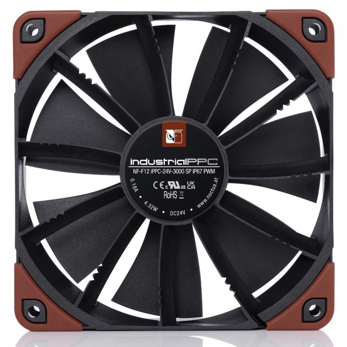 Cooler Para Gabinete Noctua NF-F12 industrialPPC 24V 3000 SP IP67 PWM, 120mm, Black - Open Box