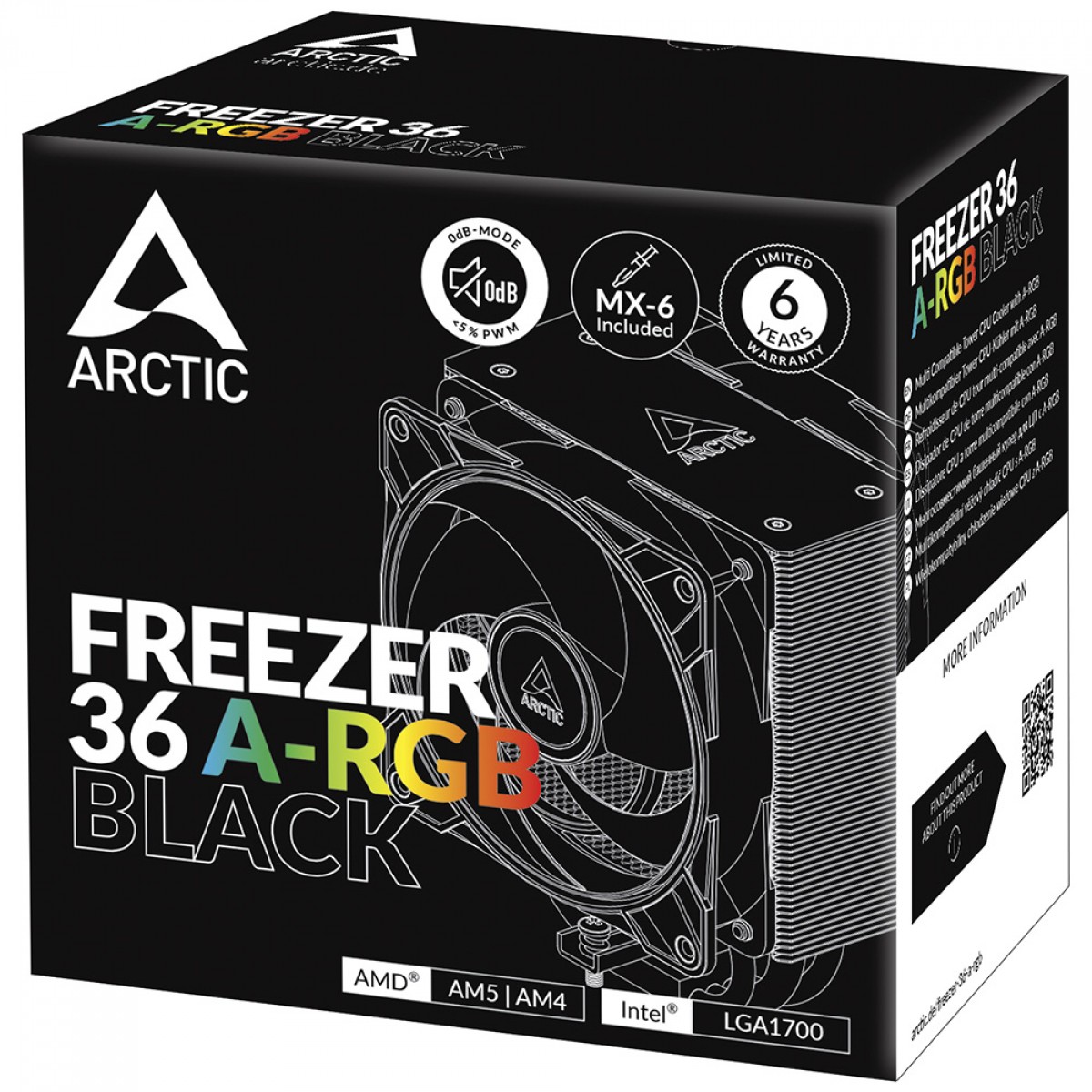 Cooler Para Processador Arctic Freezer 36 ARGB, 120mm, PWM, Intel/AMD, Preto, A-RGB (Black)