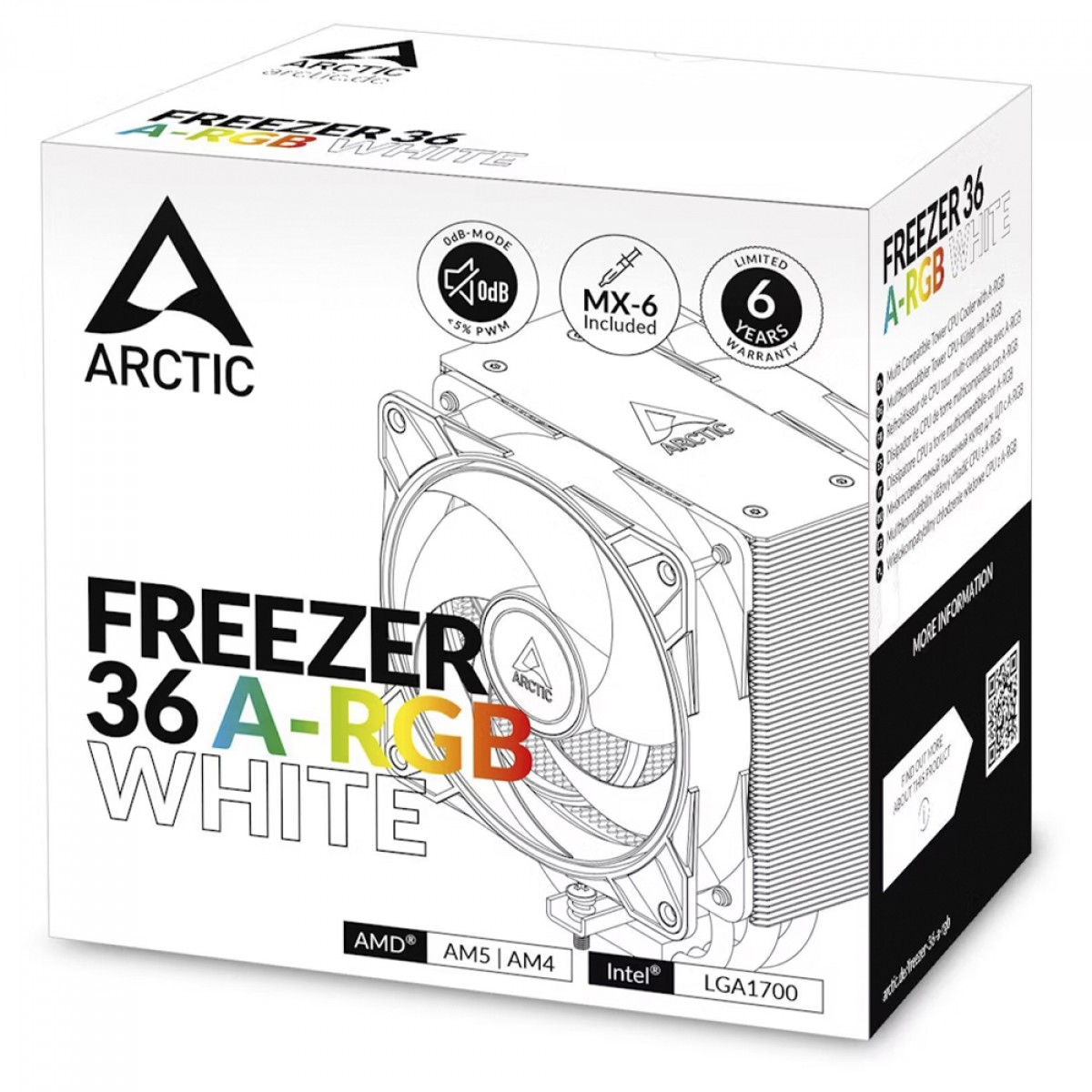 Cooler Para Processador Arctic Freezer 36 ARGB White, 120mm, PWM, Intel/AMD, Branco, ACFRE00125A - Open Box