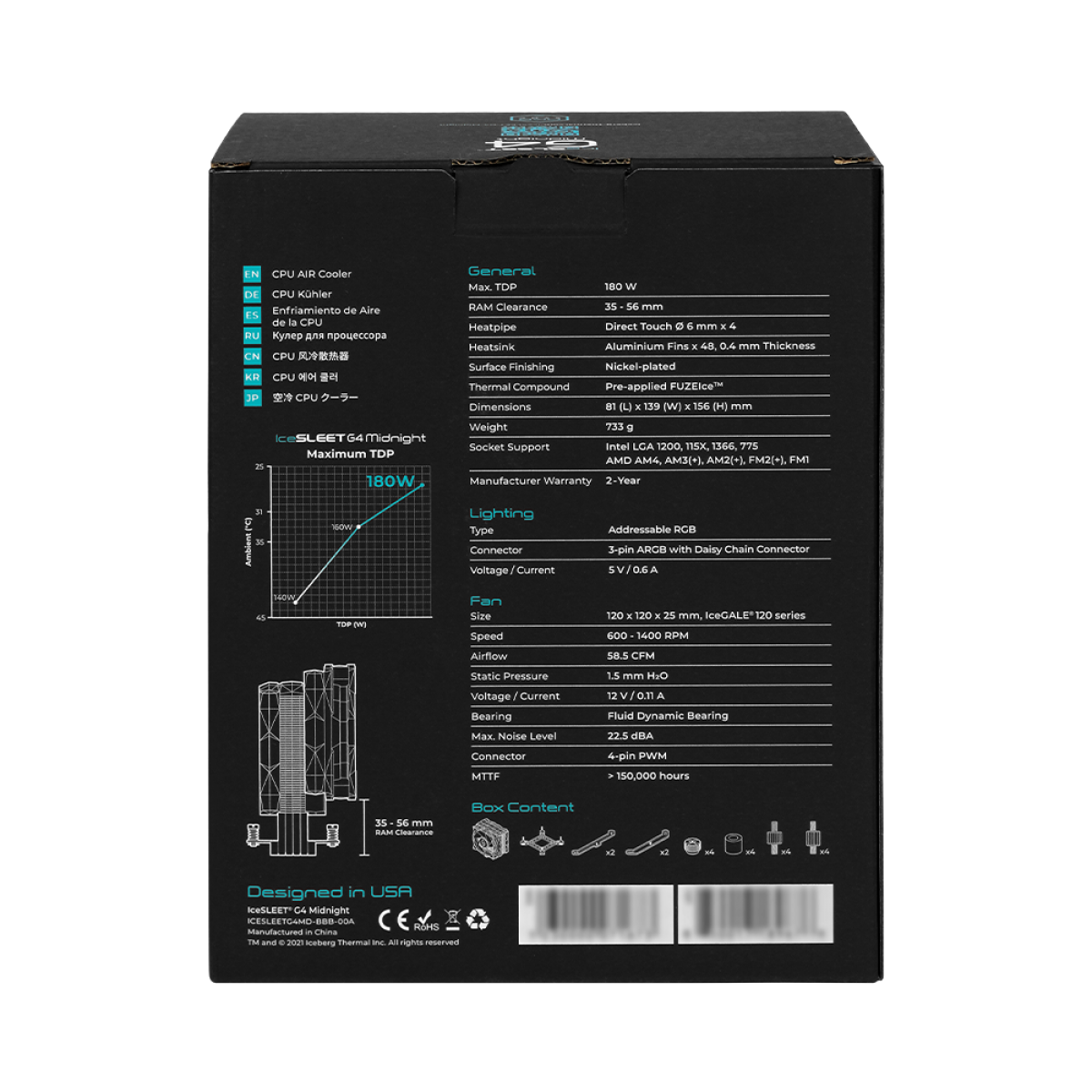 Cooler Para Processador Iceberg Thermal IceSLEET G4 Midnight, 120mm, ARGB, Intel-AMD, Preto, ICESLEETG4MD-BBB-00A