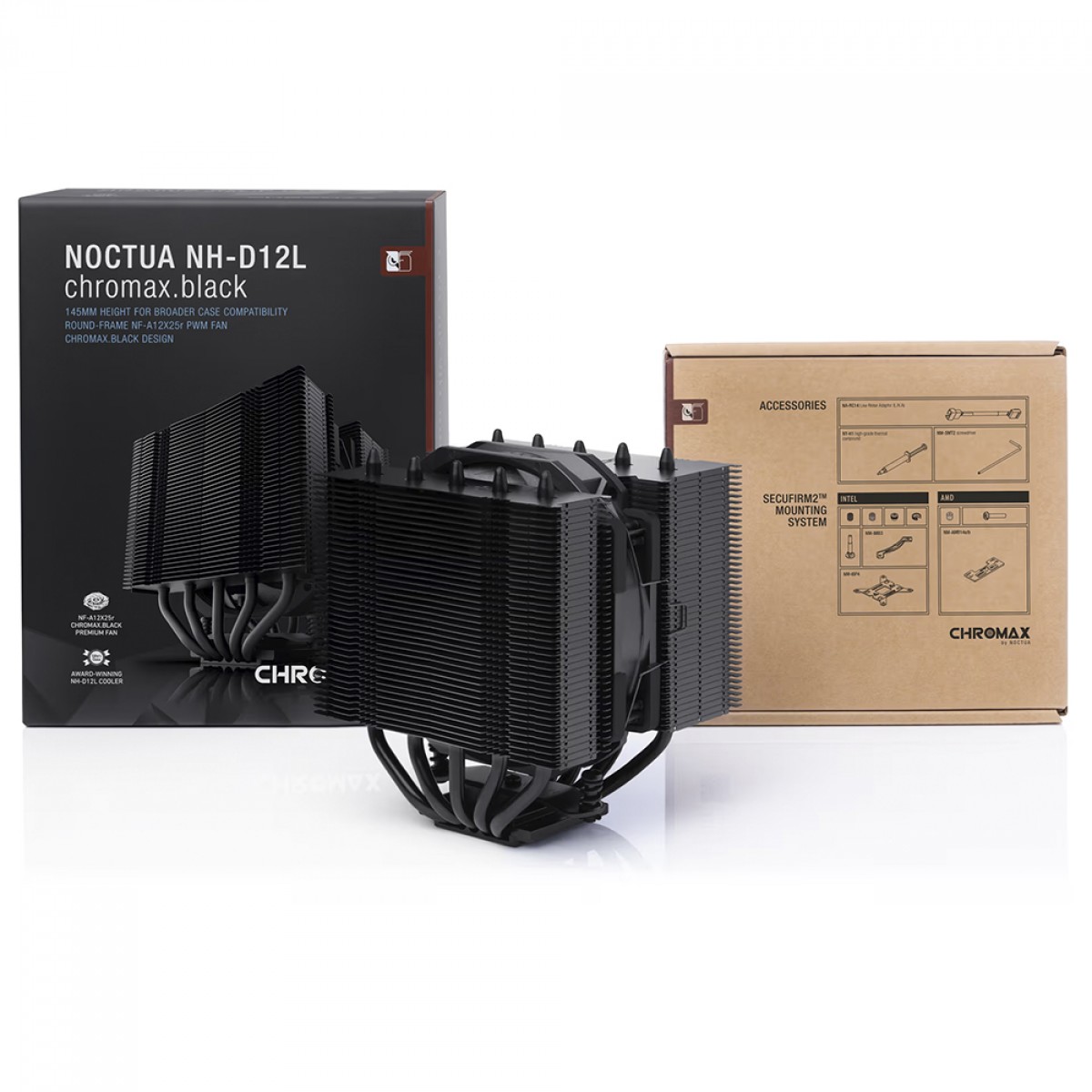 Cooler Para Processador Noctua NH-D12L Chromax.black, 120mm, Intel/AMD, Preto, NH-D12L CH.BK
