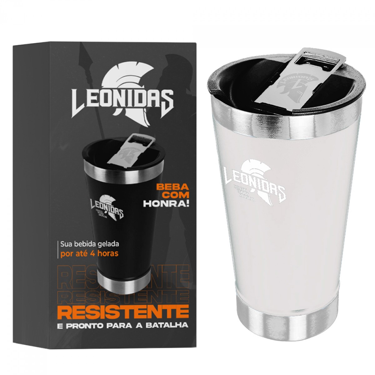 Copo Térmico Leonidas, 473ml, Quente ou Frio, Metal, Branco