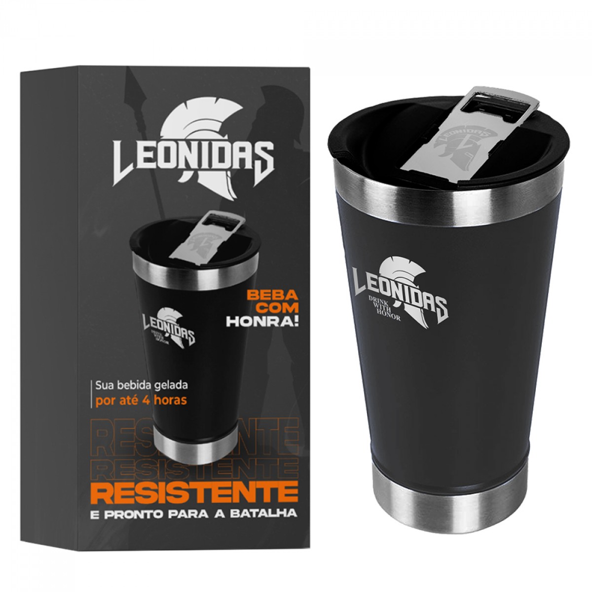 Copo Térmico Leonidas, 473ml, Quente ou Frio, Metal, Preto