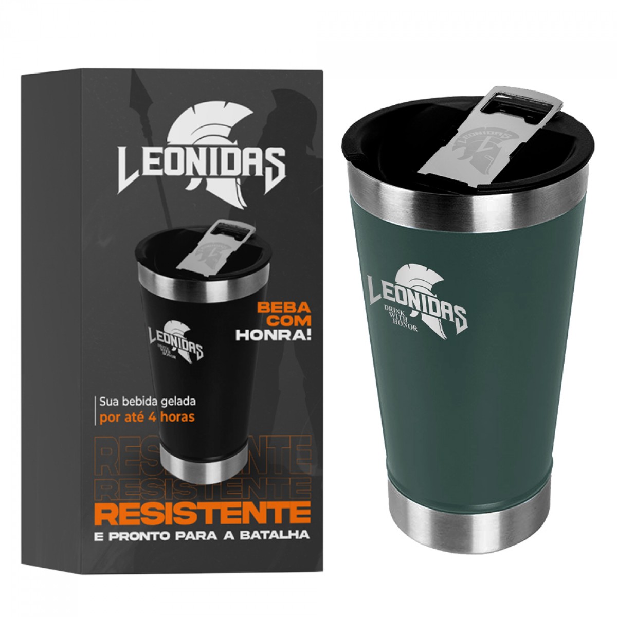 Copo Térmico Leonidas, 473ml, Quente ou Frio, Metal, Verde